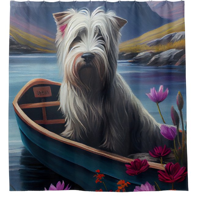 Skye Terrier on a Paddle: A Scenic Adventure Shower Curtain (Front)