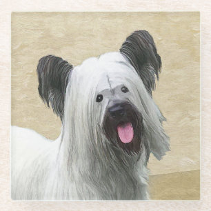 Skye Terrier Painting - Cute Original Dog Art Glass Coaster