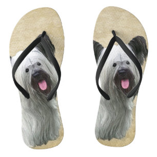Skye Terrier Painting - Cute Original Dog Art Jandals