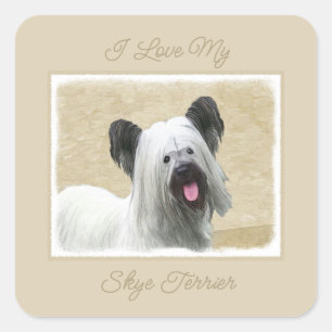 Skye Terrier Painting - Cute Original Dog Art Squa Square Sticker