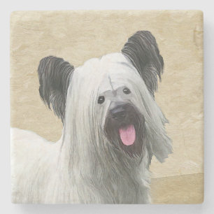 Skye Terrier Painting - Cute Original Dog Art Stone Coaster