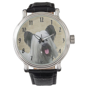 Skye Terrier Painting - Cute Original Dog Art Watch