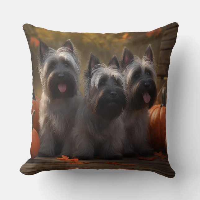 Skye Terrier Puppy Autumn Delight Pumpkin  Cushion (Front)
