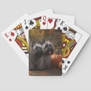 Skye Terrier Puppy Autumn Delight Pumpkin Playing Cards