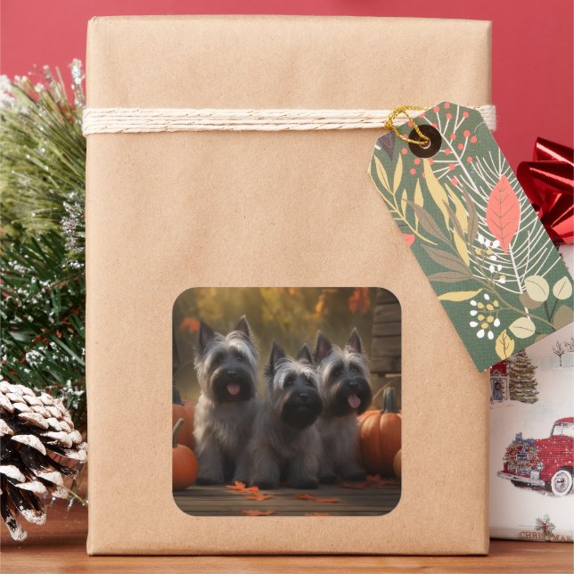 Skye Terrier Puppy Autumn Delight Pumpkin  Square Sticker (Holiday)