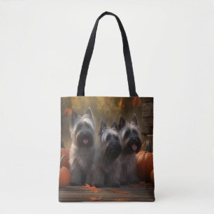 Skye Terrier Puppy Autumn Delight Pumpkin Tote Bag