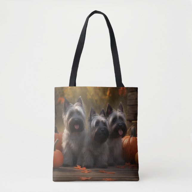 Skye Terrier Puppy Autumn Delight Pumpkin  Tote Bag (Front)