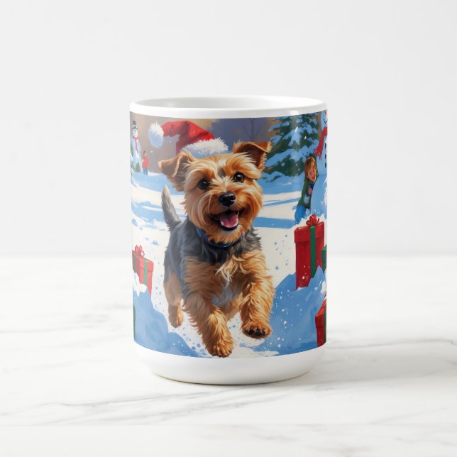 Skye Terrier Running in Snow with Christmas Hat Coffee Mug (Center)