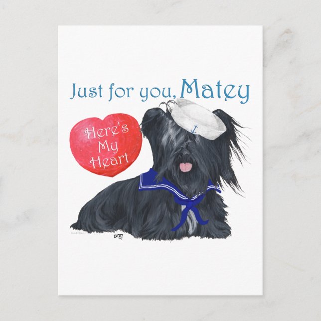 Skye Terrier Sailor Valentine Holiday Postcard (Front)