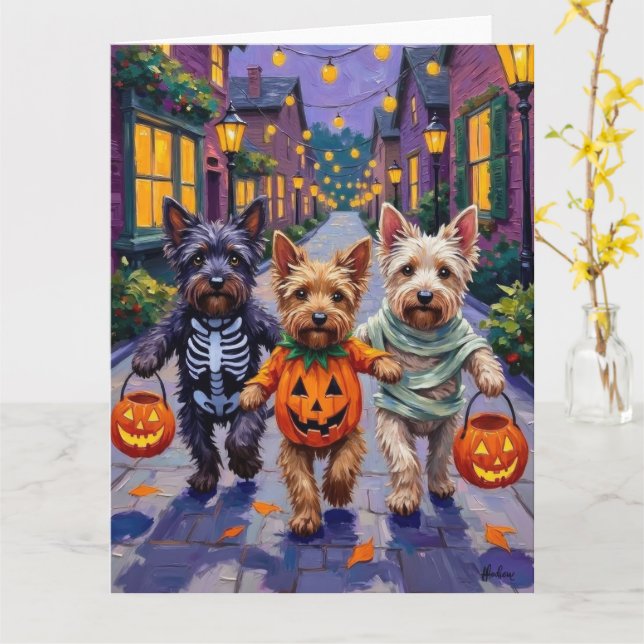 Skye Terrier Trick-or-Treating Halloween Costumes Card (Yellow Flower)