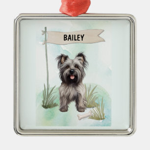 Skye Terrier Watercolor Personalised Dog Metal Tree Decoration
