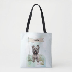 Skye Terrier Watercolor Personalised Dog Tote Bag