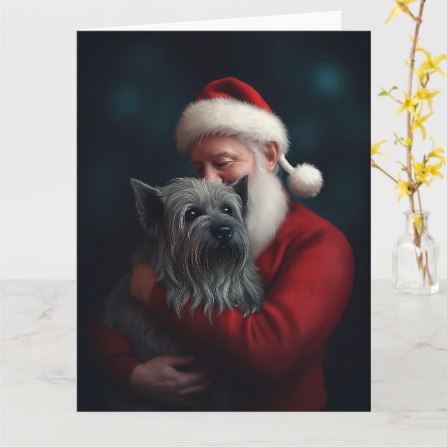 Skye Terrier With Santa Claus Festive Christmas Card (Yellow Flower)