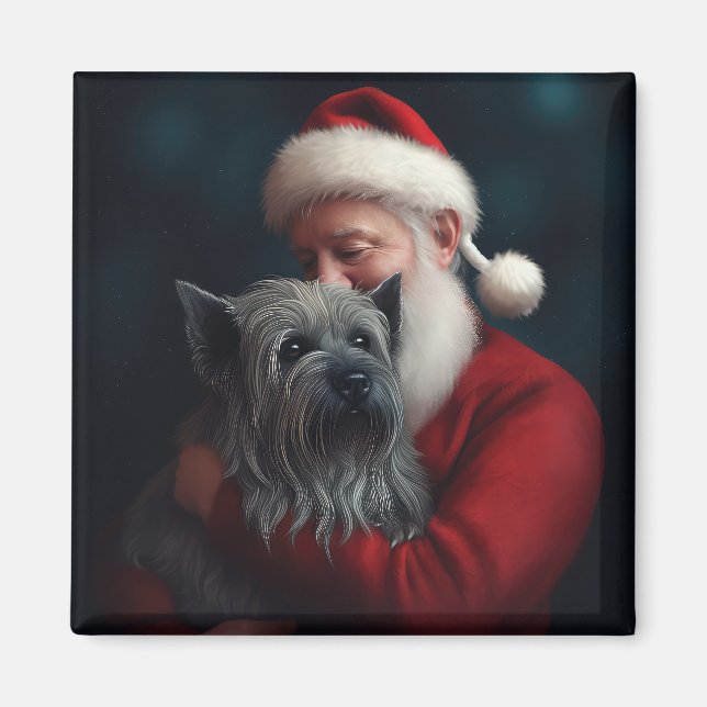 Skye Terrier With Santa Claus Festive Christmas Magnet (Front)