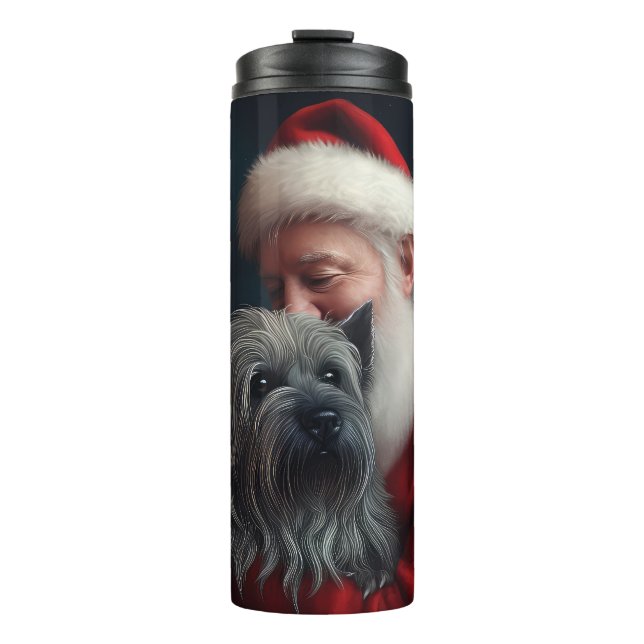 Skye Terrier With Santa Claus Festive Christmas Thermal Tumbler (Front)