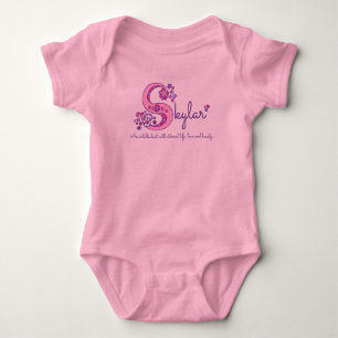 Skylar girls name & meaning S monogram baby romper Bodysuit