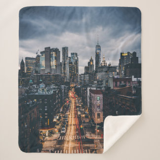 SKYLINE CITY SCENERY VIEW FROM THE MANHATTAN BRIDG SHERPA BLANKET