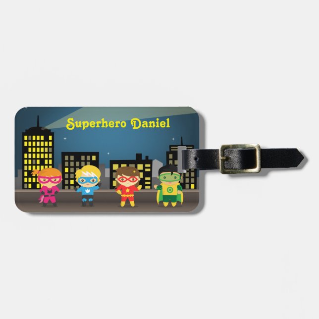 Skyline Cute Superhero For Kids Luggage Tag (Front Horizontal)