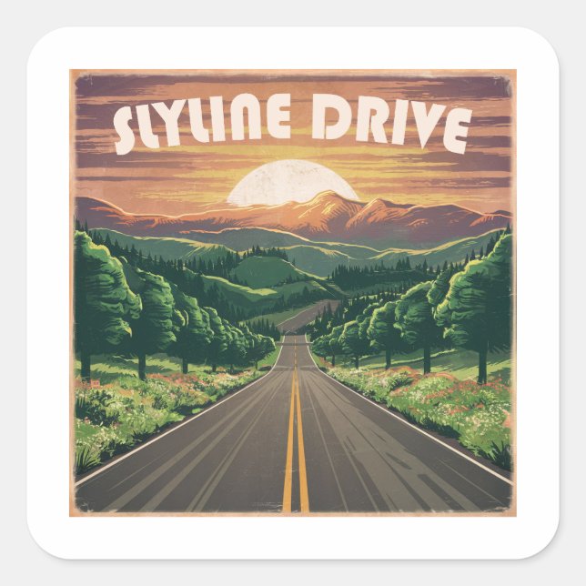 Skyline Drive Virginia Sunset Square Sticker (Front)
