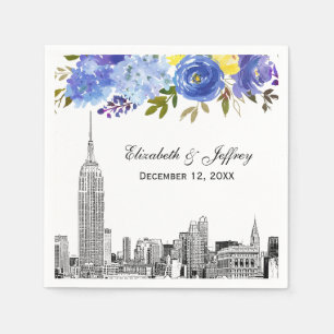 Skyline ESB Etch Blue Yellow Floral Watercolor Napkin