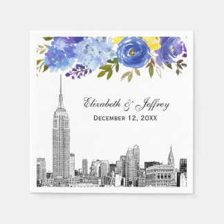 Skyline ESB Etch Blue Yellow Floral Watercolor Napkin