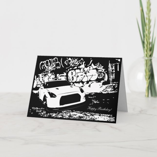 Skyline GTR with Graffiti CarTheme Birthday Card (Front)