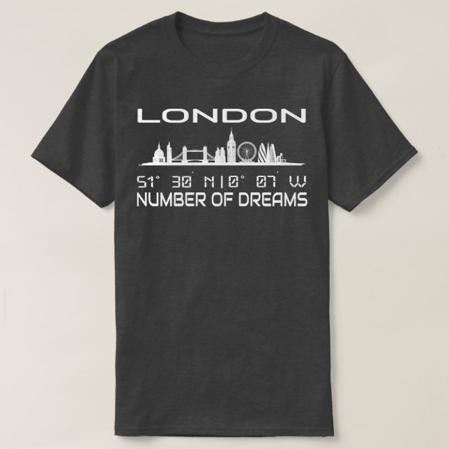 Skyline London Silhouette GPS Coordinates 2 T-Shirt (Design Front)