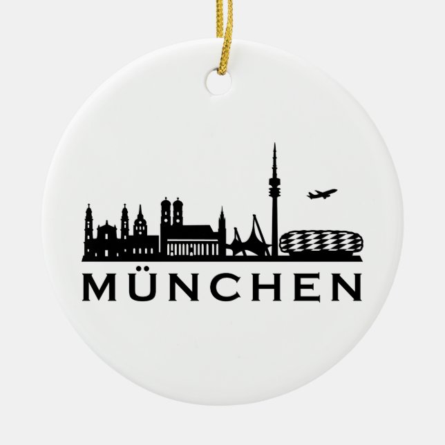 Skyline Munich Ceramic Tree Decoration (Front)