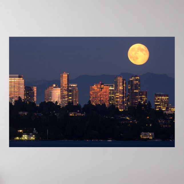 Skyline Of Bellevue From Lake Washington At Dusk Poster (Front)