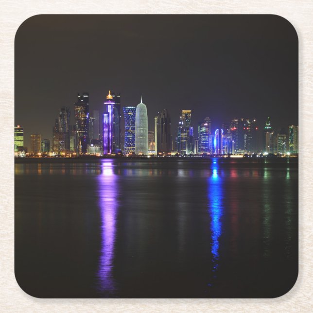 Skyline of Doha, Qatar at night coaster (Front)