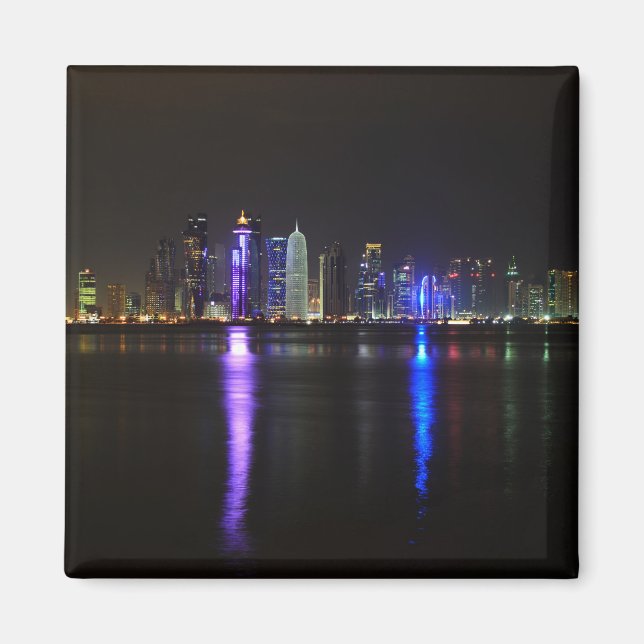 Skyline of Doha, Qatar at night magnet (Front)