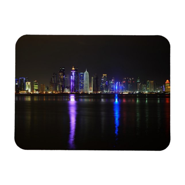 Skyline of Doha, Qatar at night rectangular magnet (Horizontal)