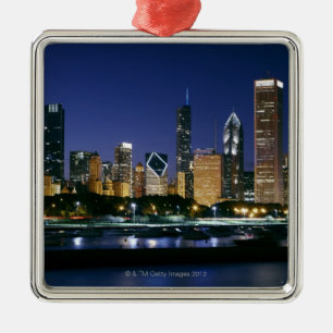 Skyline of Downtown Chicago at night Metal Tree Decoration