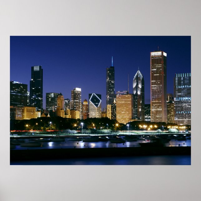 Skyline of Downtown Chicago at night Poster (Front)