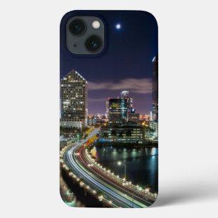 Skyline of Miami city with bridge at night iPhone 13 Case