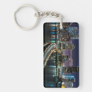 Skyline of Miami city with bridge at night Key Ring