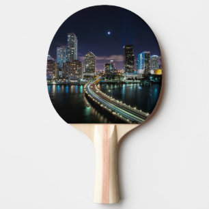 Skyline of Miami city with bridge at night Ping Pong Paddle