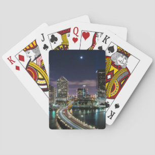 Skyline of Miami city with bridge at night Playing Cards