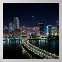 Skyline of Miami city with bridge at night