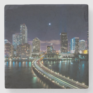 Skyline of Miami city with bridge at night Stone Coaster