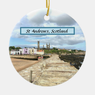 Skyline of St Andrews, Fife, Scotland with Pier Ceramic Tree Decoration