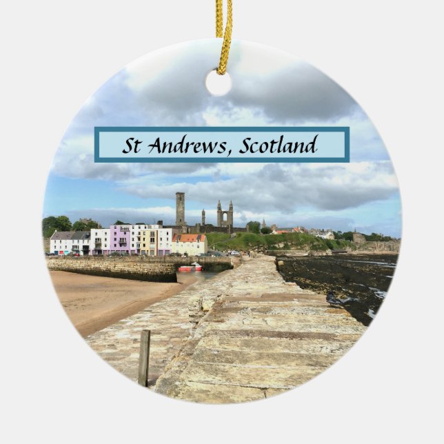 Skyline of St Andrews, Fife, Scotland with Pier Ceramic Tree Decoration (Front)