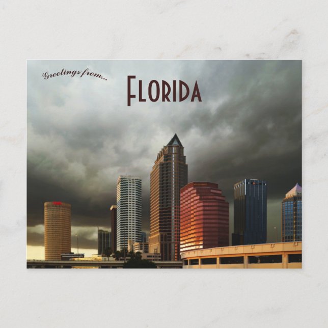 Skyline of Tampa Florida on a Cloudy Day Postcard (Front)