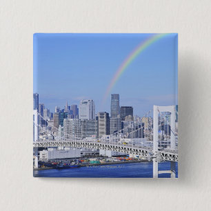 Skyline of Tokyo and Rainbow Bridge 15 Cm Square Badge