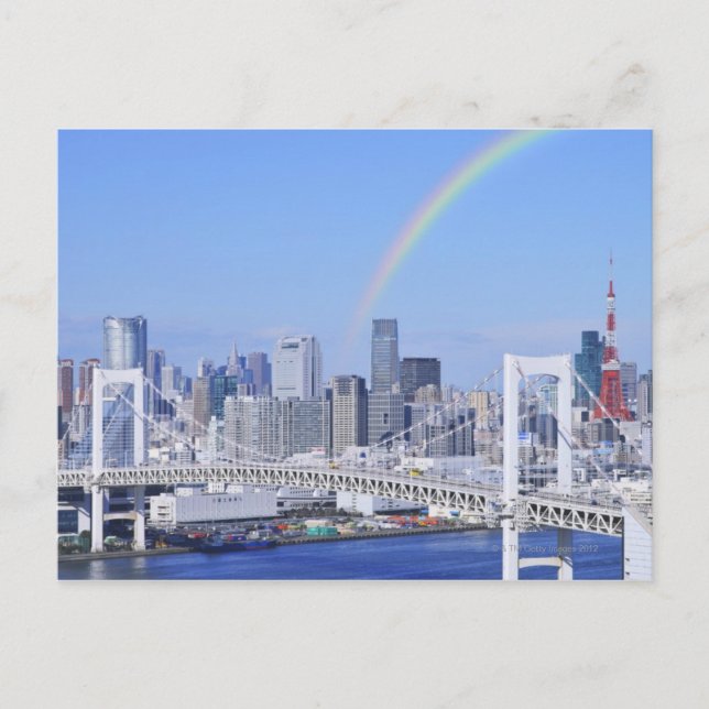 Skyline of Tokyo and Rainbow Bridge Postcard (Front)