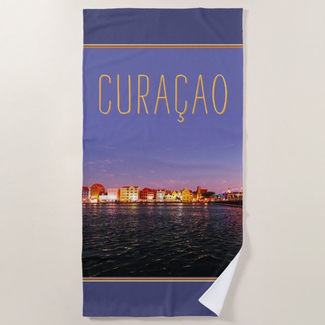 Skyline of Willemstad at Night (customisable) Beach Towel (Front)