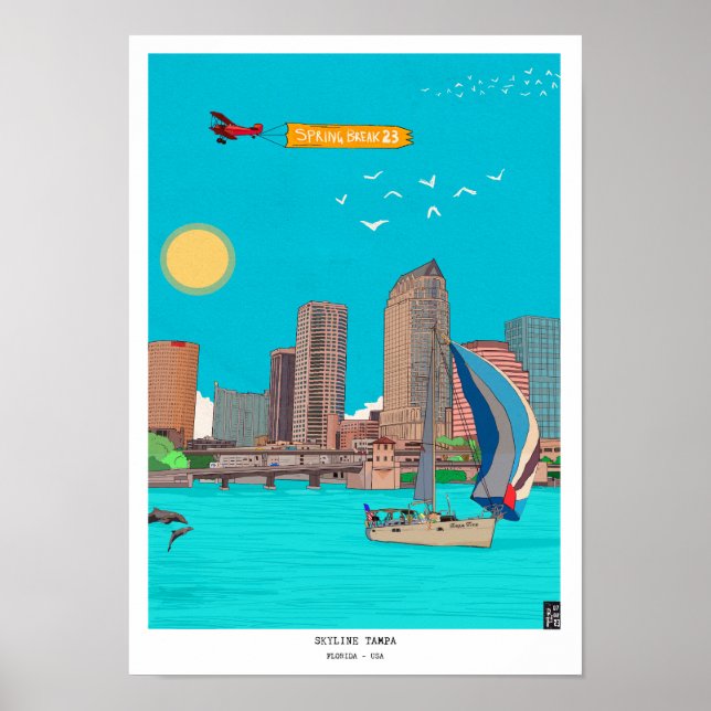 Skyline Tampa Florida Spring Break Illustration Poster (Front)