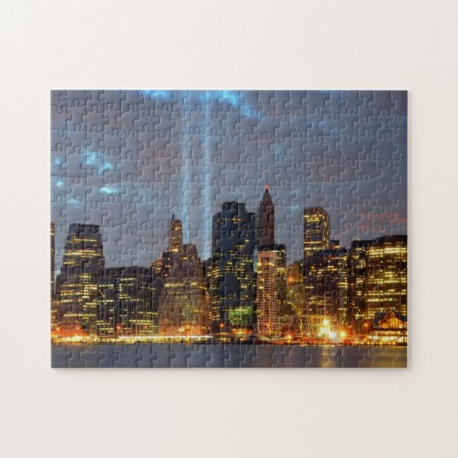 Skyline view of city in night. jigsaw puzzle (Horizontal)