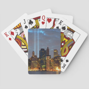 Skyline view of city in night. playing cards