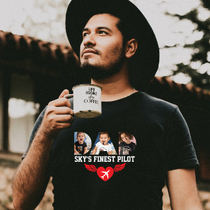 Sky's Finest Pilot,DAD Photo,Heart & Aeroplane,Cut T-Shirt